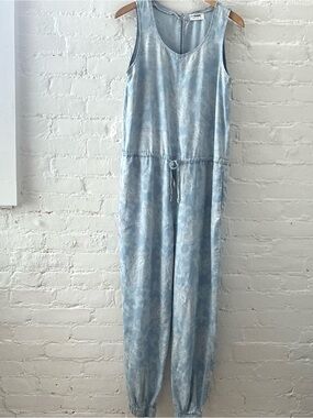 4Our Dreamers Light Blue Paisley Sleeveless Jumpsuit Drawstring Waist Jogger M